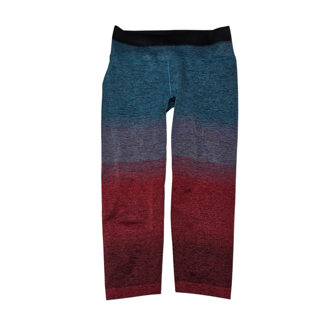 Athleta Relay Capri Women M Teal‎ Red Ombre Seamless High Rise Leggings Gym Yoga